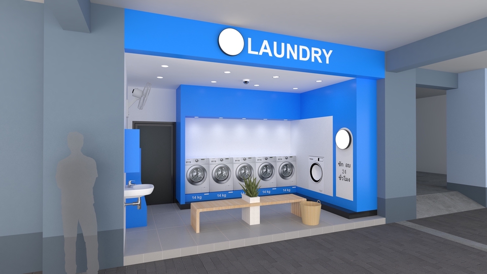 รับออกแบบร้านซักผ้าทันสมัยในกรุงเทพฯ ด้วยการออกแบบตกแต่งภายในและรีโนเวทคอนโดเก่า ออกแบบร้านค้าสวยงาม พร้อมเฟอร์นิเจอร์ โทนสีฟ้าสะอาดตา เน้นการใช้งานจริงและงบประมาณที่เหมาะสม ออกแบบร้าน รับรีโนเวทคอนโด ออกแบบร้านค้าสวยงาม