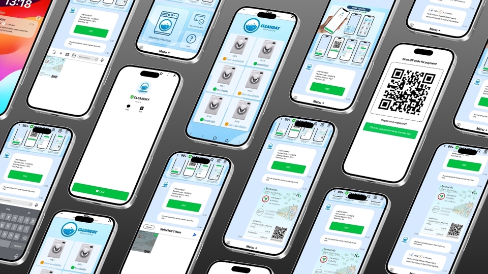 แอปพลิเคชันบริการซักรีด โทนสีขาว-ฟ้า สะอาด น่าไว้วางใจ ออกแบบ UX Flow ครบวงจร