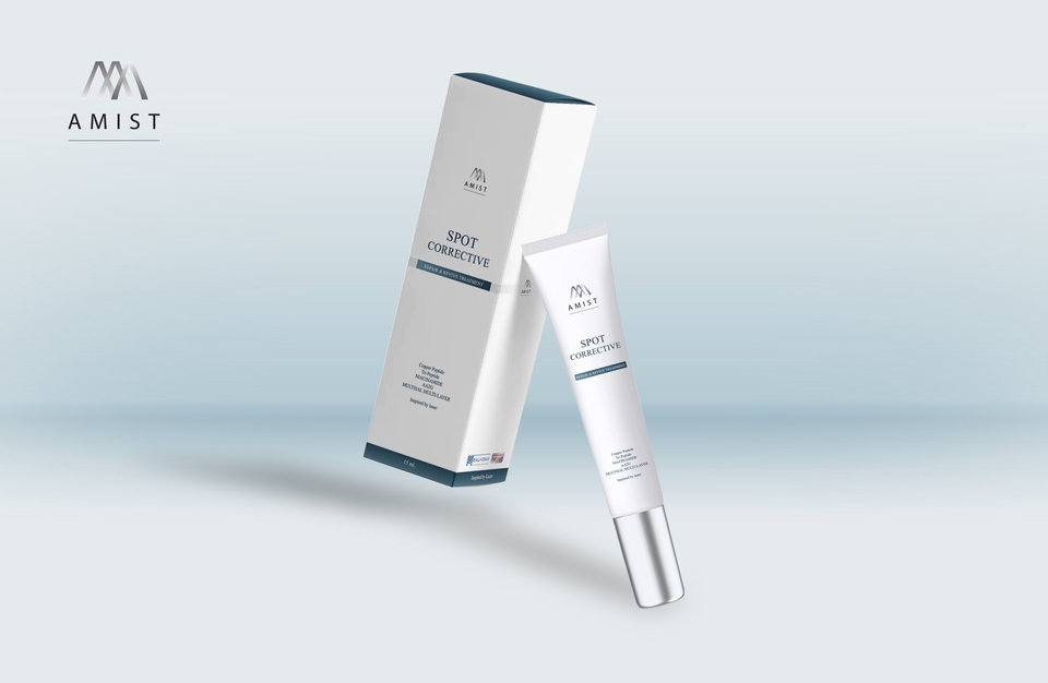 ออกแบบสื่อสิ่งพิมพ์ AMIST ครีมลดรอยสิว บรรจุภัณฑ์สวยหรู