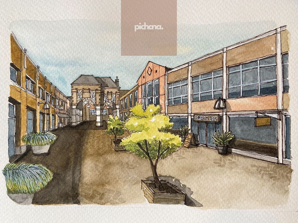 วาดภาพประกอบอาคารเมืองน่ารัก สไตล์วอเตอร์คัลเลอร์