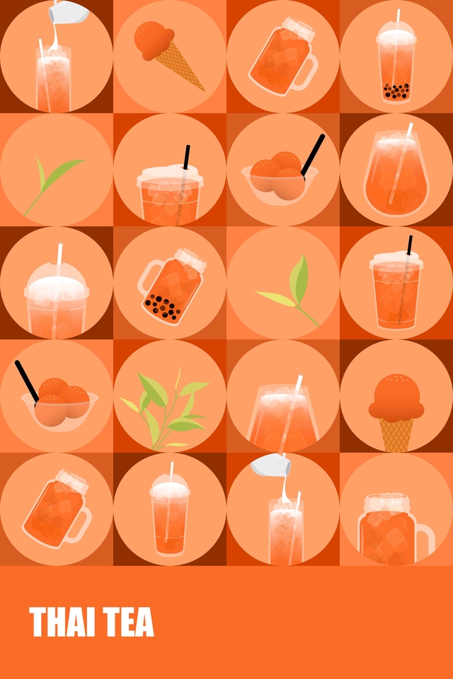 วาดภาพประกอบเครื่องดื่มไทย ชาไทย ไอศกรีม