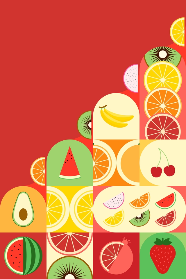 วาดภาพประกอบผลไม้สีสันสดใส ภาพประกอบดิจิตอล