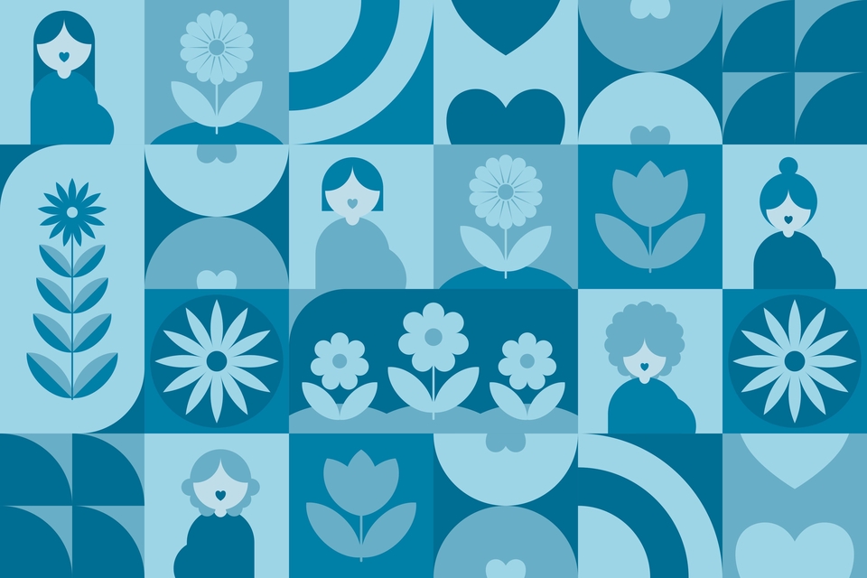 วาดภาพประกอบลายเส้นสีน้ำเงินน่ารัก สไตล์โมเดิร์น