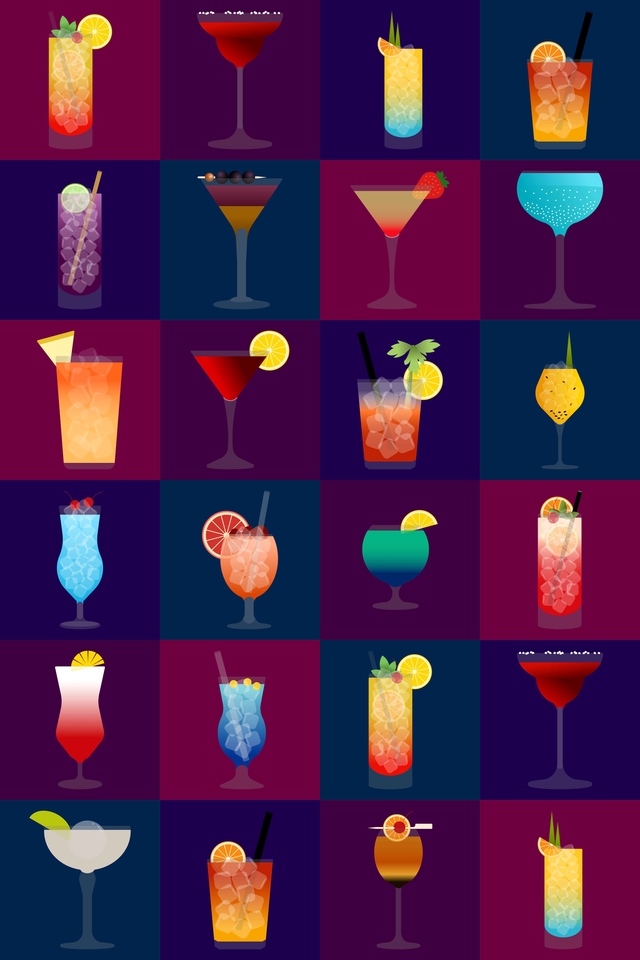 วาดภาพประกอบเครื่องดื่มค็อกเทลหลากสีสัน