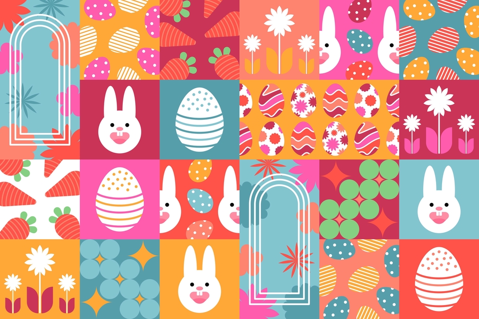 วาดภาพประกอบอีสเตอร์น่ารัก ลายผ้าสีสันสดใส