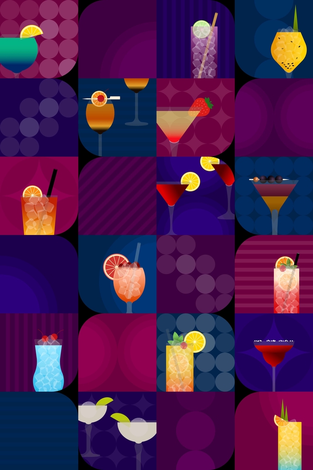 วาดภาพประกอบค็อกเทลเครื่องดื่มสีสันสดใส