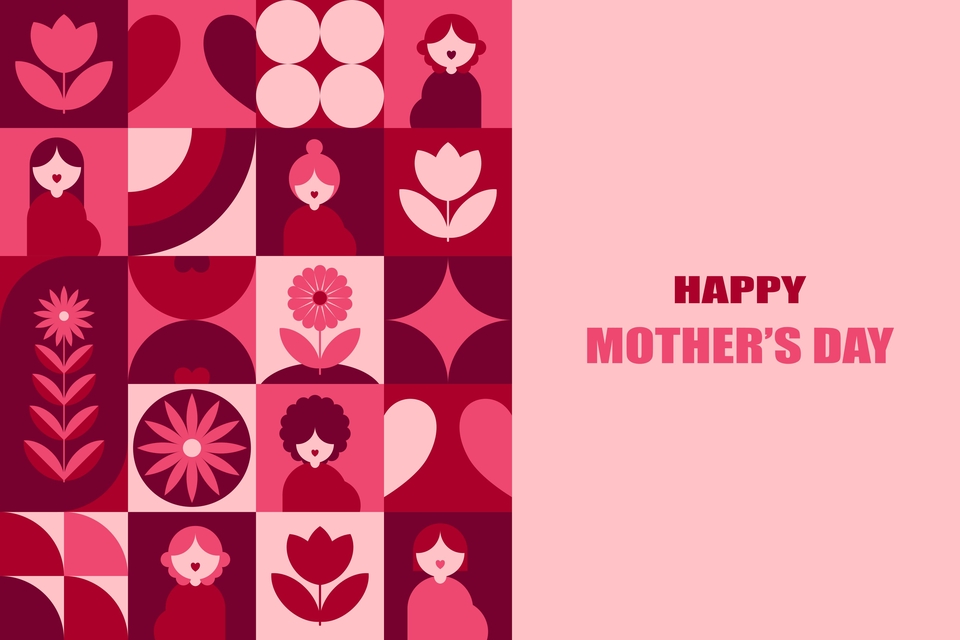 รับวาดการ์ดวันแม่ ภาพประกอบการ์ดแม่สีชมพู ลายจุดน่ารัก