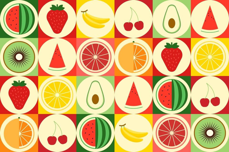 วาดภาพประกอบผลไม้สีสันสดใส