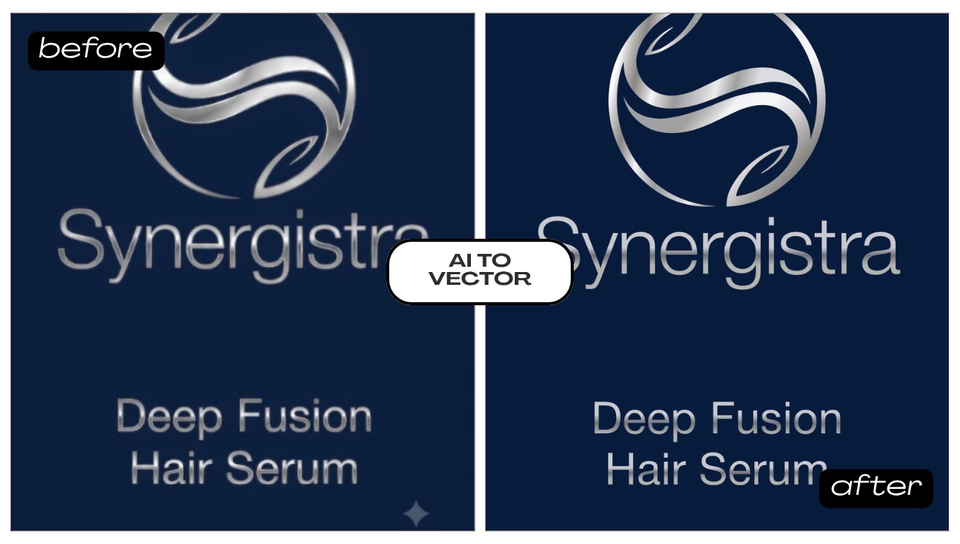 ภาพวาดเวกเตอร์โลโก้ Synergistra Deep Fusion Hair Serum และภาพ before after