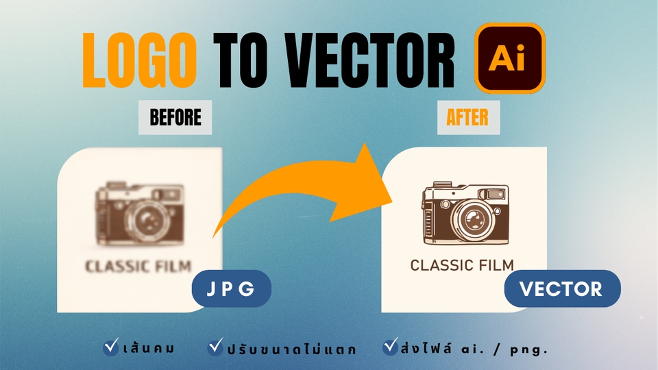 รับออกแบบโลโก้สำหรับร้านค้า: เปลี่ยนโลโก้จากภาพถ่าย (JPG) ให้เป็นไฟล์เวกเตอร์ (Vector) พร้อมส่งมอบไฟล์ .ai และ .png เหมาะสำหรับผู้ที่ต้องการออกแบบโลโก้ให้คมชัด ปรับขนาดได้ไม่แตก โลโก้สินค้า โลโก้บริษัท ออกแบบโลโก้เรียบหรู ออกแบบโลโก้ minimal ออกแบบ logo จ้างทำโลโก้