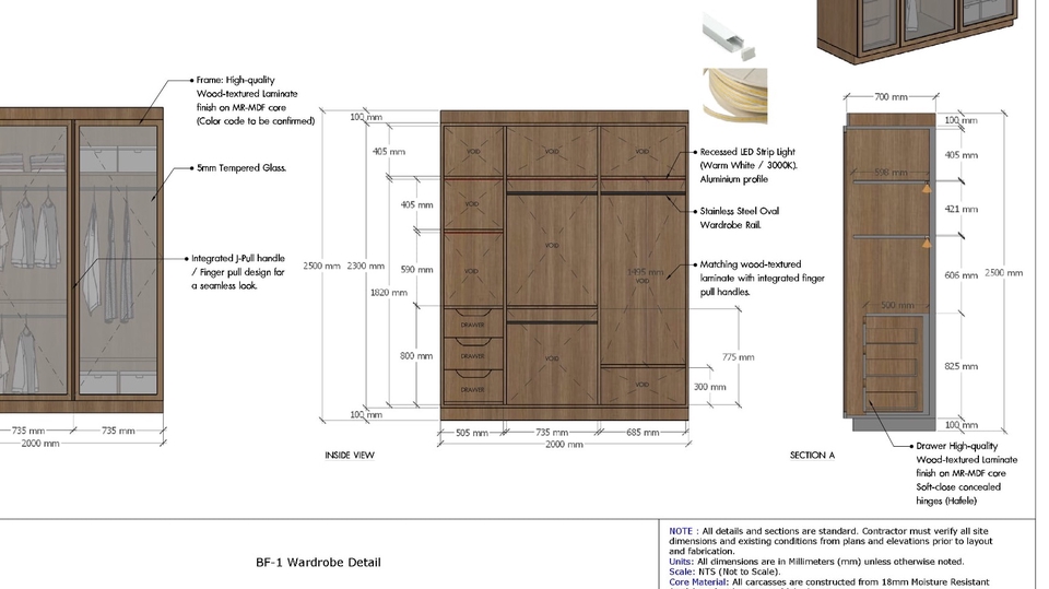 รับเขียนแบบดีเทลเฟอร์นิเจอร์ งานตกแต่งภายใน แบบบิ้วอิน ตู้เสื้อผ้า