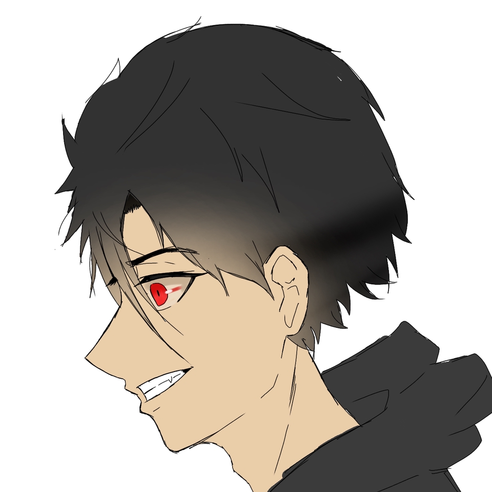 รับวาดรูปอนิเมะชาย ผมดำ ตาแดง สไตล์การ์ตูน