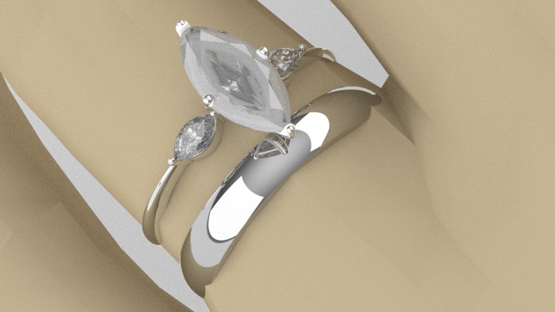 แบบ3d ของแหวนแต่งงานหญิง สองวง เพชรแล็ปน้ำงามมีใบเซอร์