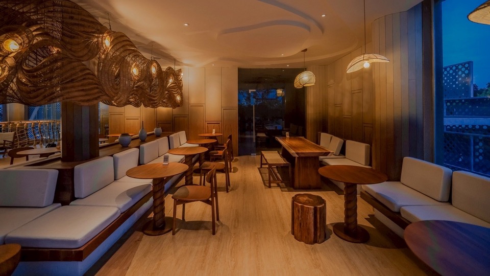 Cafe with lighting design