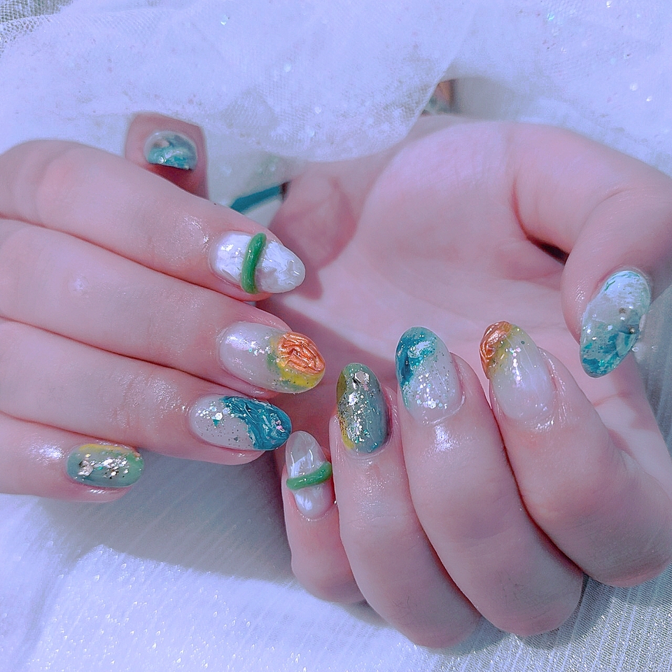 บริการทำเล็บที่บ้าน สีพาสเทลลายสวย