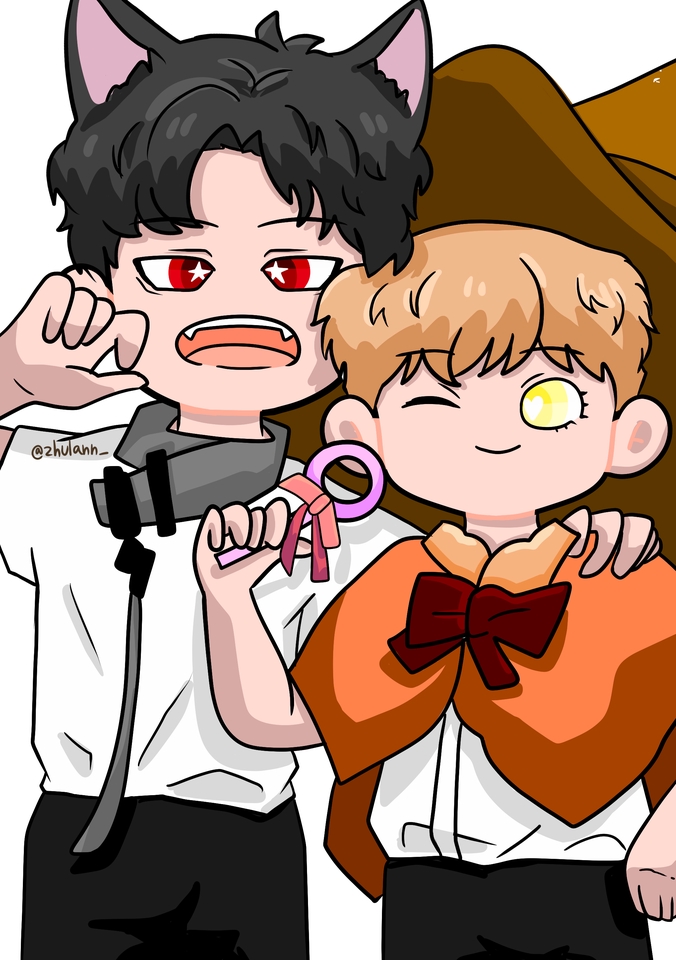 รับวาดภาพประกอบ วาดภาพนิทานสองคนน่ารักๆ สไตล์การ์ตูน อนิเมะ เด็กผู้ชายสองคน