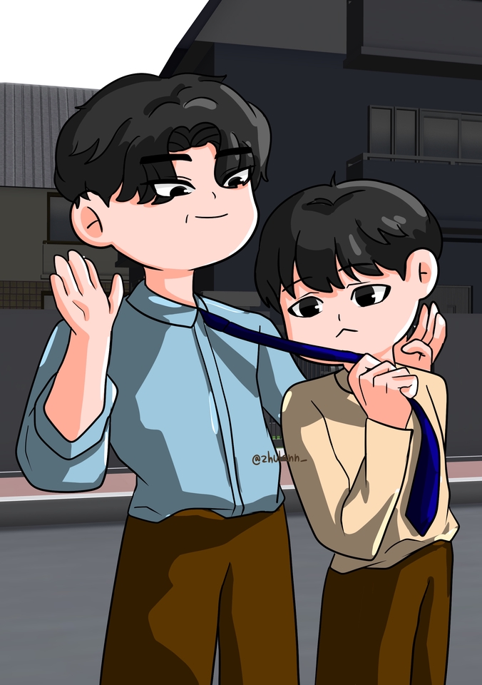 รับวาดภาพประกอบการ์ตูนสไตล์เกาหลีน่ารัก สองหนุ่มวาด digital painting ในบรรยากาศอบอุ่น