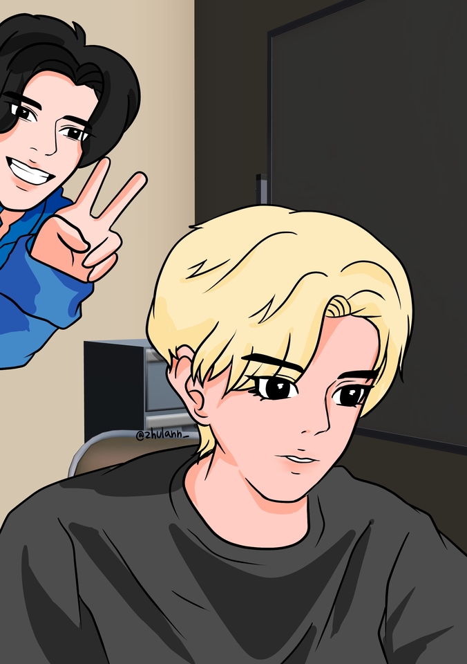 รับวาดภาพดิจิตอลเพ้นท์ ภาพวาดสไตล์การ์ตูนน่ารัก มีคนสองคนในภาพ รับวาดรูปภาพประกอบการ์ตูน