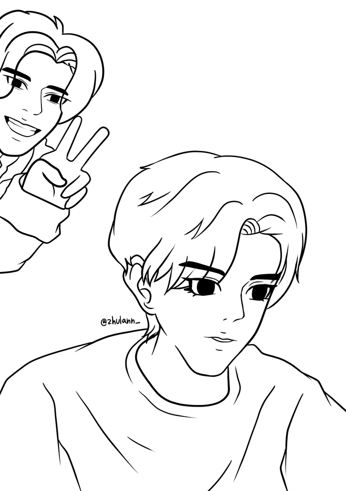 รับวาดรูปการ์ตูนผู้ชายสองคน สไตล์อนิเมะ กำลังถ่ายรูปและทำท่าทางต่างๆ