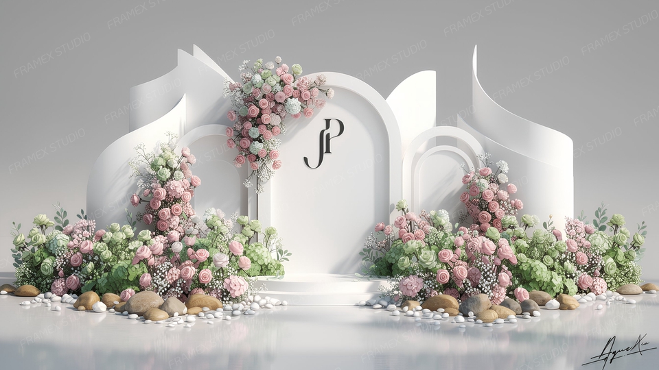 รับทำ backdrop งานแต่งสวยๆ ทำแบคดรอปดีไซน์เก๋ๆ มีดอกไม้ประดับ ตกแต่งเวทีสำหรับงานต่างๆ