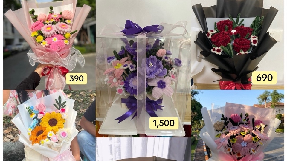 รับจัดดอกไม้ปลอมราคาประหยัด ช่อดอกไม้สวยหลากสไตล์