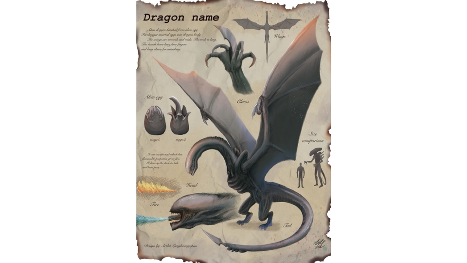 ออกแบบตัวละครมังงะ ออกแบบตัวละครแฟนตาซี สัตว์ในจินตนาการ Dragon Design