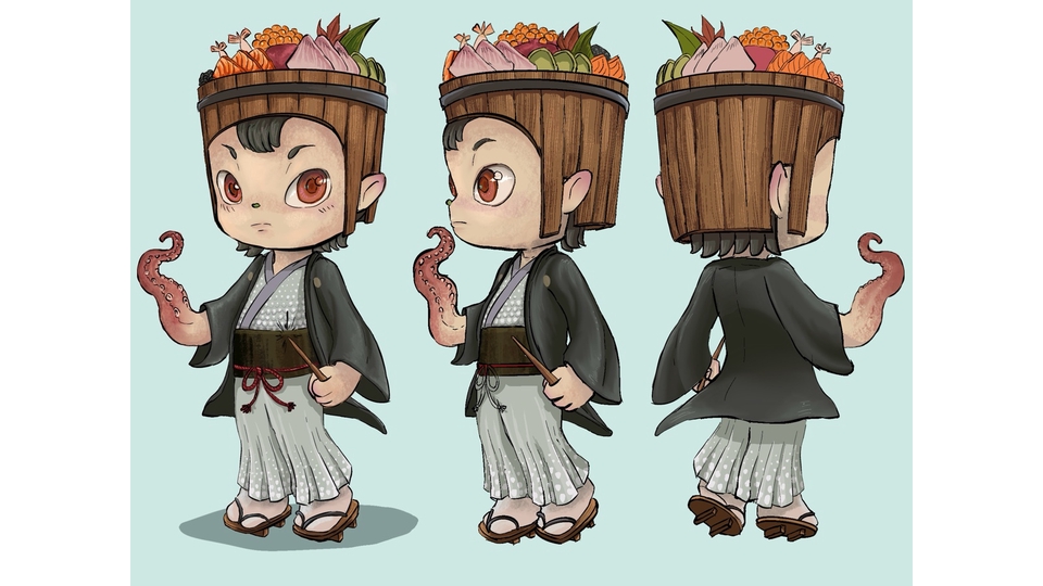 ออกแบบตัวละครจิบิสไตล์ญี่ปุ่นน่ารัก คาแรคเตอร์เด็กชายทรงผมชามซูชิ