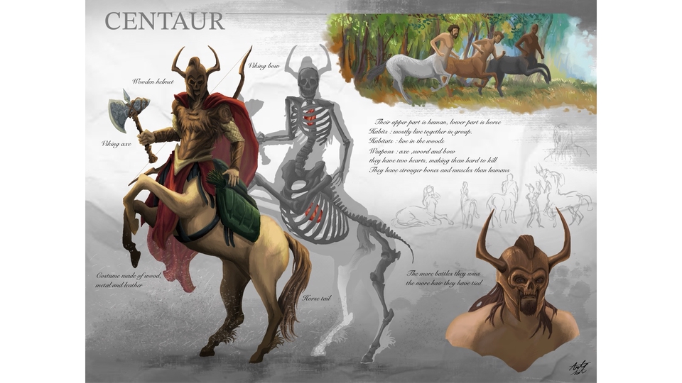 ออกแบบตัวละครเซนทอร์แฟนตาซี วาดตัวละคร3D คาแรคเตอร์เกม