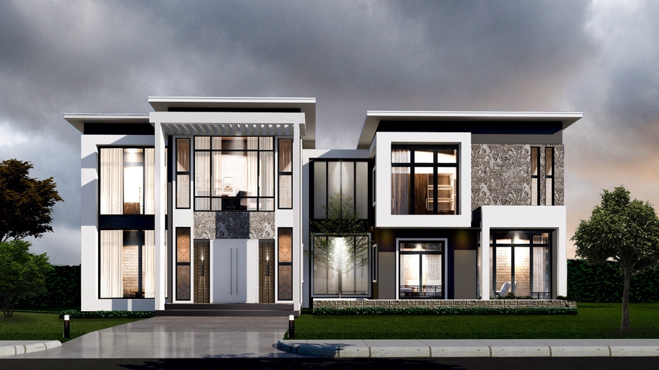 รับออกแบบบ้านสวยหรูสองชั้น สไตล์โมเดิร์น ออกแบบตกแต่งภายใน