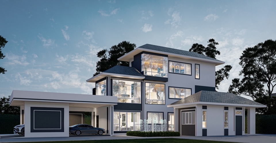 รับออกแบบบ้านสองชั้นสไตล์โมเดิร์นสวยหรู ออกแบบตกแต่งภายใน