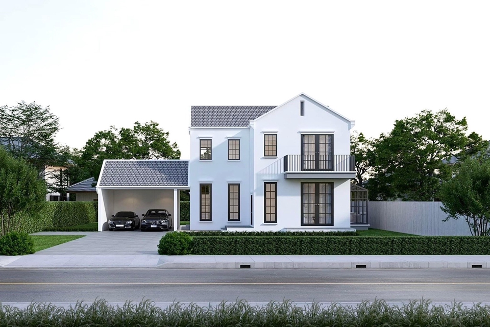 รับออกแบบบ้านสองชั้นสไตล์โมเดิร์น ตกแต่งภายในสวยหรู