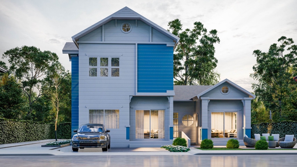 รับออกแบบบ้านสองชั้นสไตล์โมเดิร์น ตกแต่งภายในสวยงาม