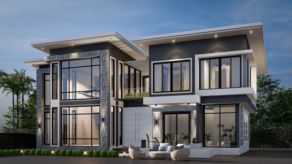 รับออกแบบบ้านโมเดิร์นสองชั้น ออกแบบตกแต่งภายในสวยหรู