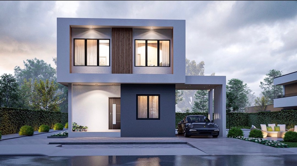 รับออกแบบบ้านสองชั้นสไตล์โมเดิร์น ออกแบบตกแต่งภายในสวยหรู