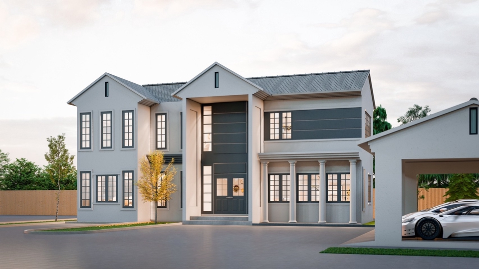 รับออกแบบบ้านสองชั้นสไตล์โมเดิร์นสวยหรู พร้อมที่จอดรถ
