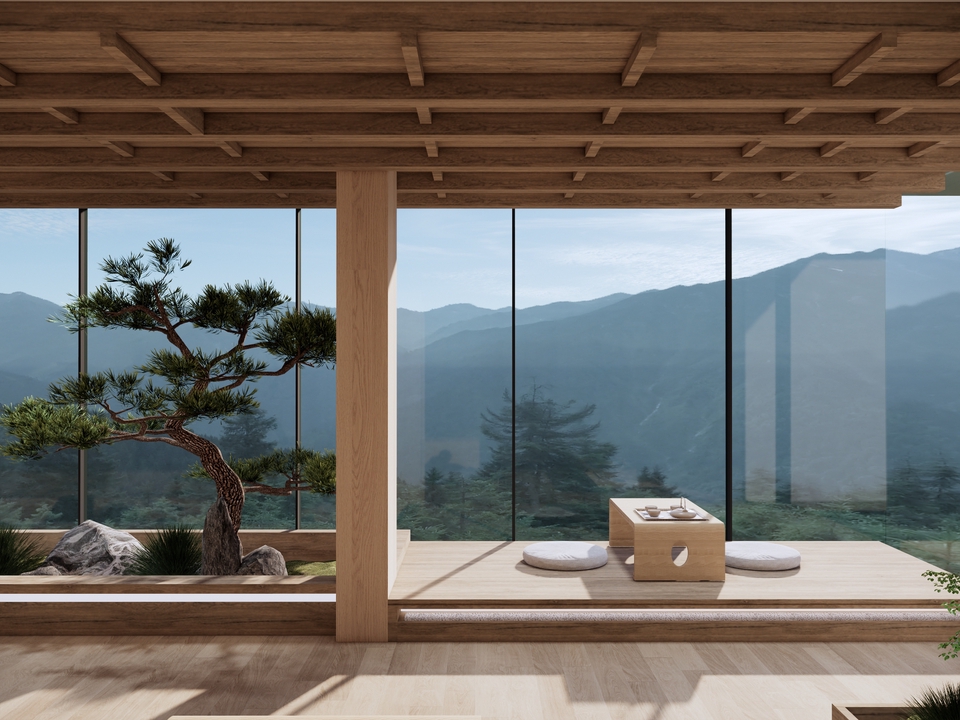 ออกแบบตกแต่งภายในบ้านสไตล์ญี่ปุ่น พร้อมวิวภูเขา