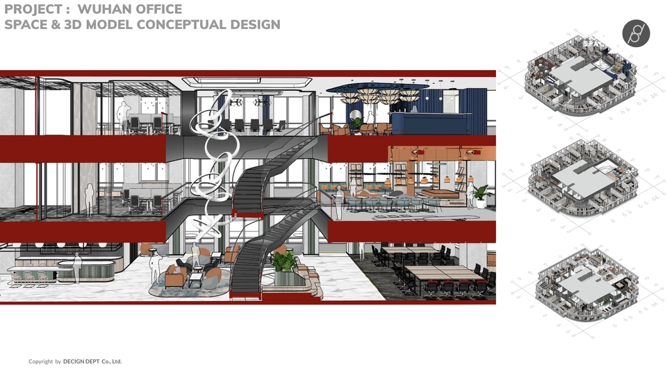 ออกแบบตกแต่งภายในออฟฟิศสวยทันสมัย 3Dแบบจำลอง รับออกแบบออฟฟิศ