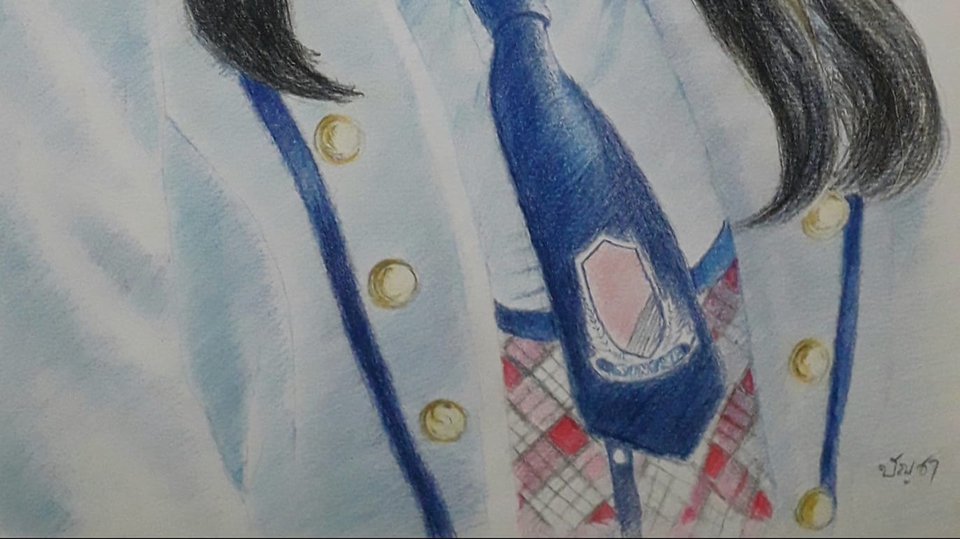 รับวาดภาพเหมือน สีน้ำฝุ่น นักเรียนหญิง ชุดนักเรียน