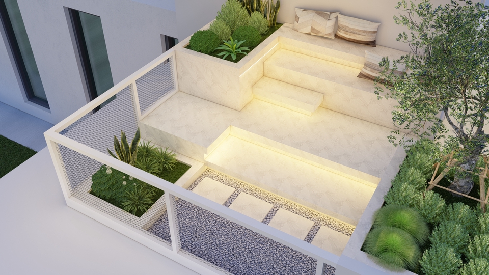 รับออกแบบสวนสวยสไตล์โมเดิร์น บนดาดฟ้า จัดสวนสวยด้วยงบประมาณน้อย