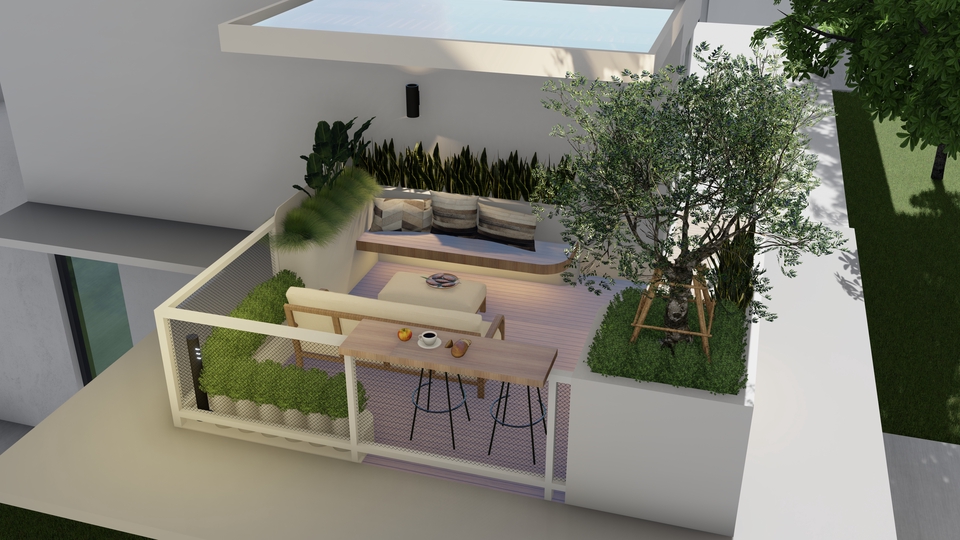 รับออกแบบและจัดสวนสไตล์โมเดิร์น บนดาดฟ้า ตกแต่งสวนสวย งบประหยัด