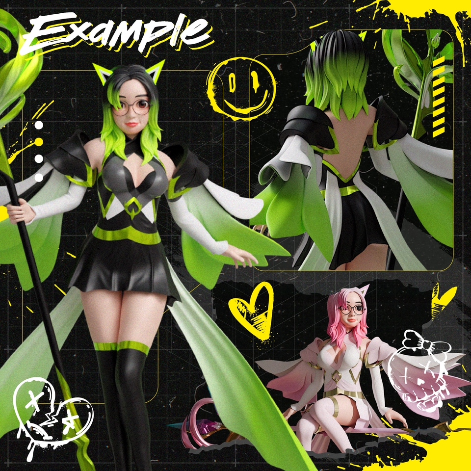 รับปั้นโมเดล3D ตัวละครเกม น่ารัก สีเขียว