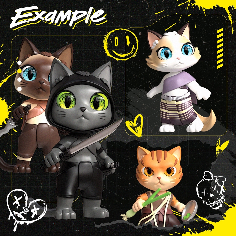 รับปั้นโมเดล3D แพ็คช็อต ตัวอย่างแมว น่ารัก