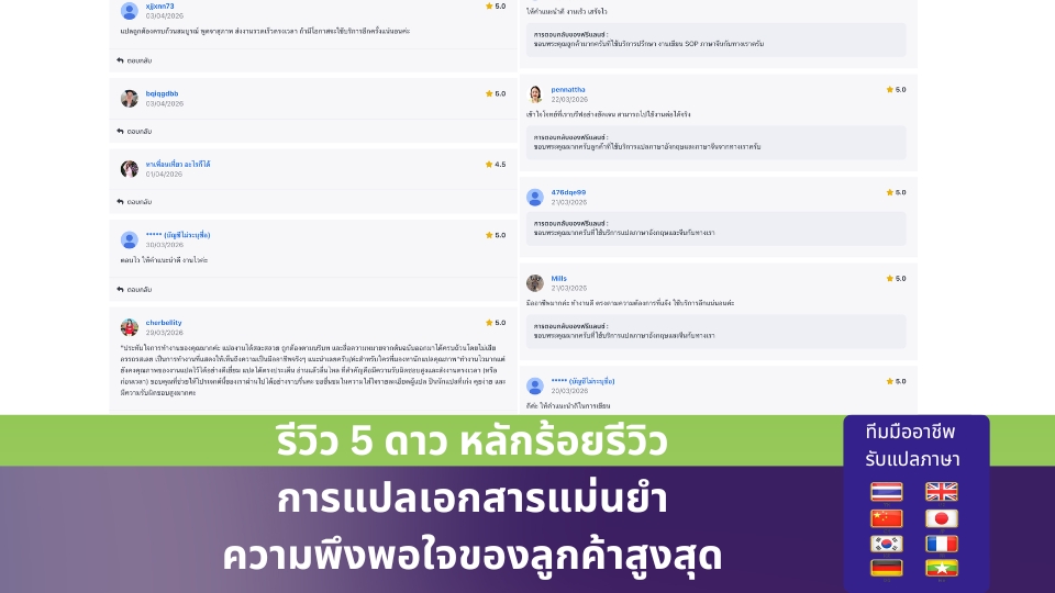 มีริวิว5ดาวมากมาย
แปล JPN-THA แปล THA-JPN
แปล KR-TH แปล TH-KR
แปล KOR-THA แปล THA-KOR