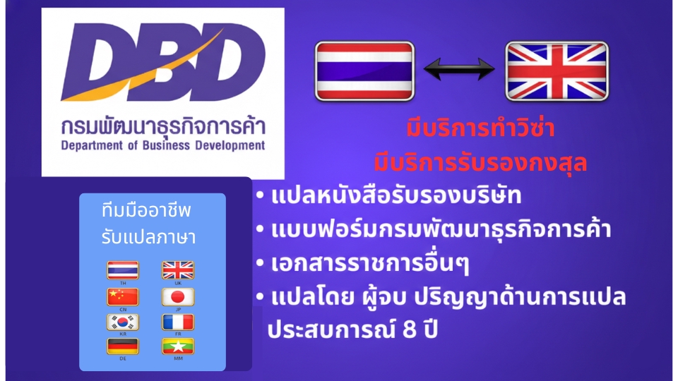 แปลเอกสาร DBD, แปลหนังสือรับรองบริษัท, แปล French, Chinese translation, English translation