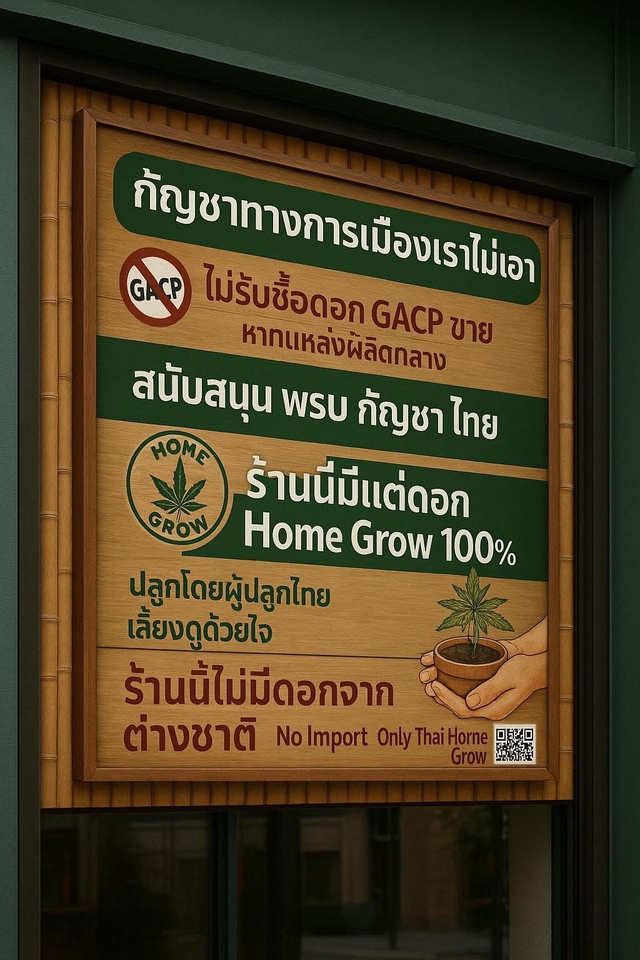 ปริ้นโปสเตอร์ สั่งทำโปสเตอร์ติดผนัง ป้ายร้านกัญชาโฮมโกรว์ ภายในร้านมีป้ายโฆษณาที่เขียนว่าร้านนี้ปลูกกัญชาเอง 100% ไม่รับซื้อดอกกัญชาจากแหล่งที่ไม่ได้รับการรับรอง ร้านขายกัญชาคุณภาพดี ราคากันเอง สั่งทำโปสเตอร์วันนี้เลย!