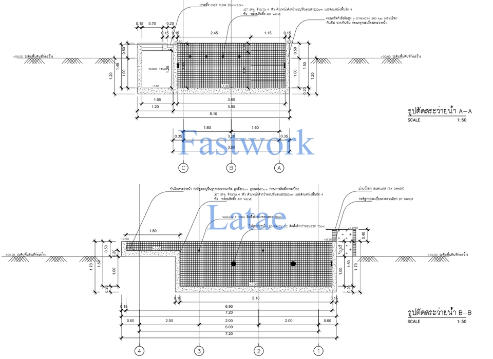 เขียนแบบก่อสร้างสระว่ายน้ำ แบบบ้านพร้อมBOQ ออกแบบโครงสร้าง