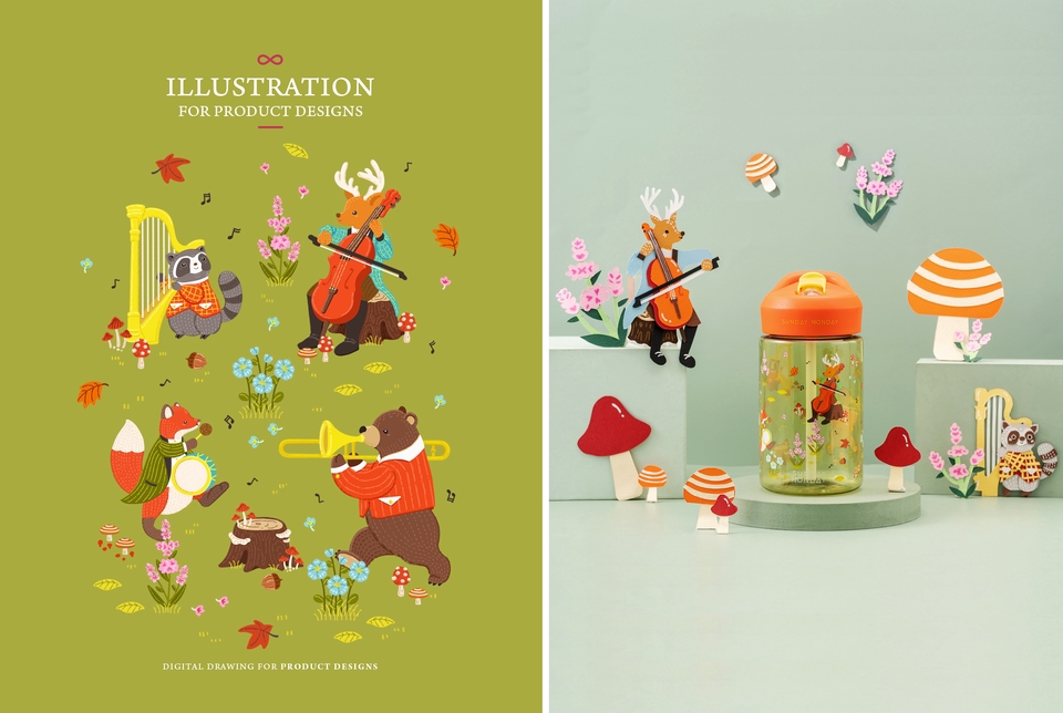 วาดภาพประกอบสำหรับสื่อสิ่งพิมพ์, Packaging, Presentation, ลายผ้า, อาหาร, เครื่องดื่ม เป็นต้น