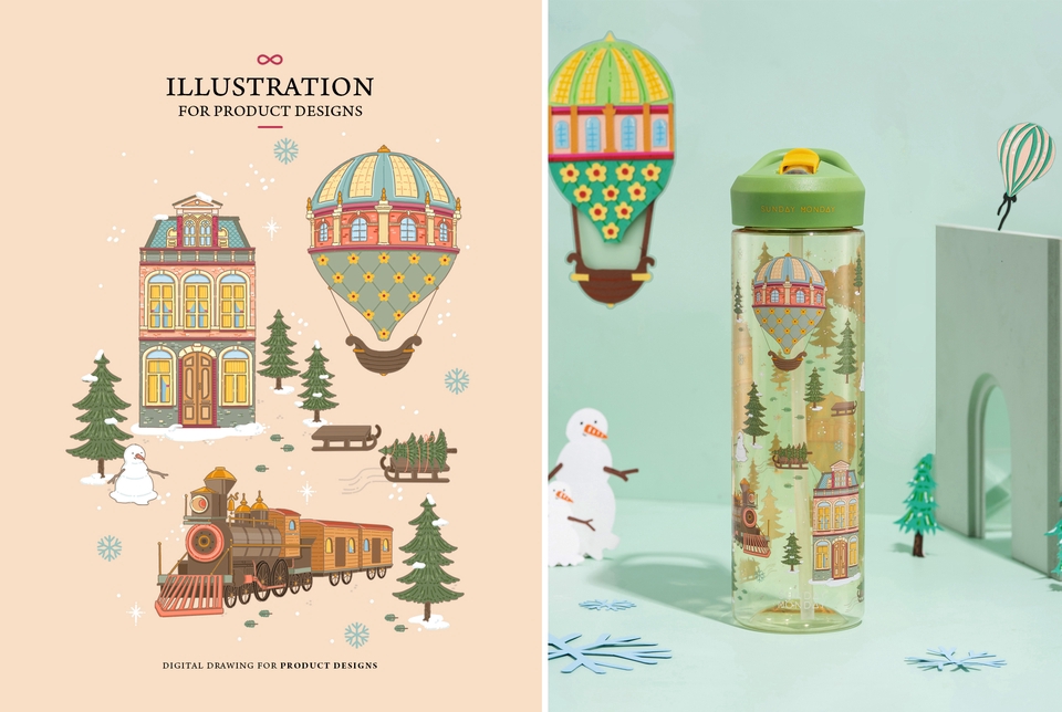 วาดภาพประกอบสำหรับสื่อสิ่งพิมพ์, Packaging, Presentation, ลายผ้า, อาหาร, เครื่องดื่ม เป็นต้น