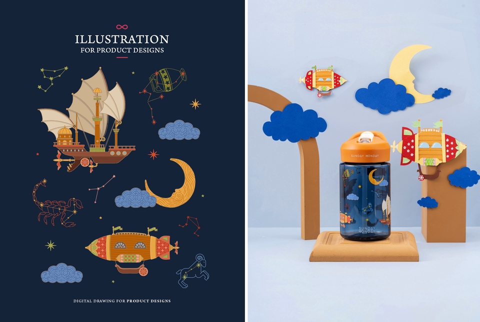 วาดภาพประกอบสำหรับสื่อสิ่งพิมพ์, Packaging, Presentation, ลายผ้า, อาหาร, เครื่องดื่ม เป็นต้น
