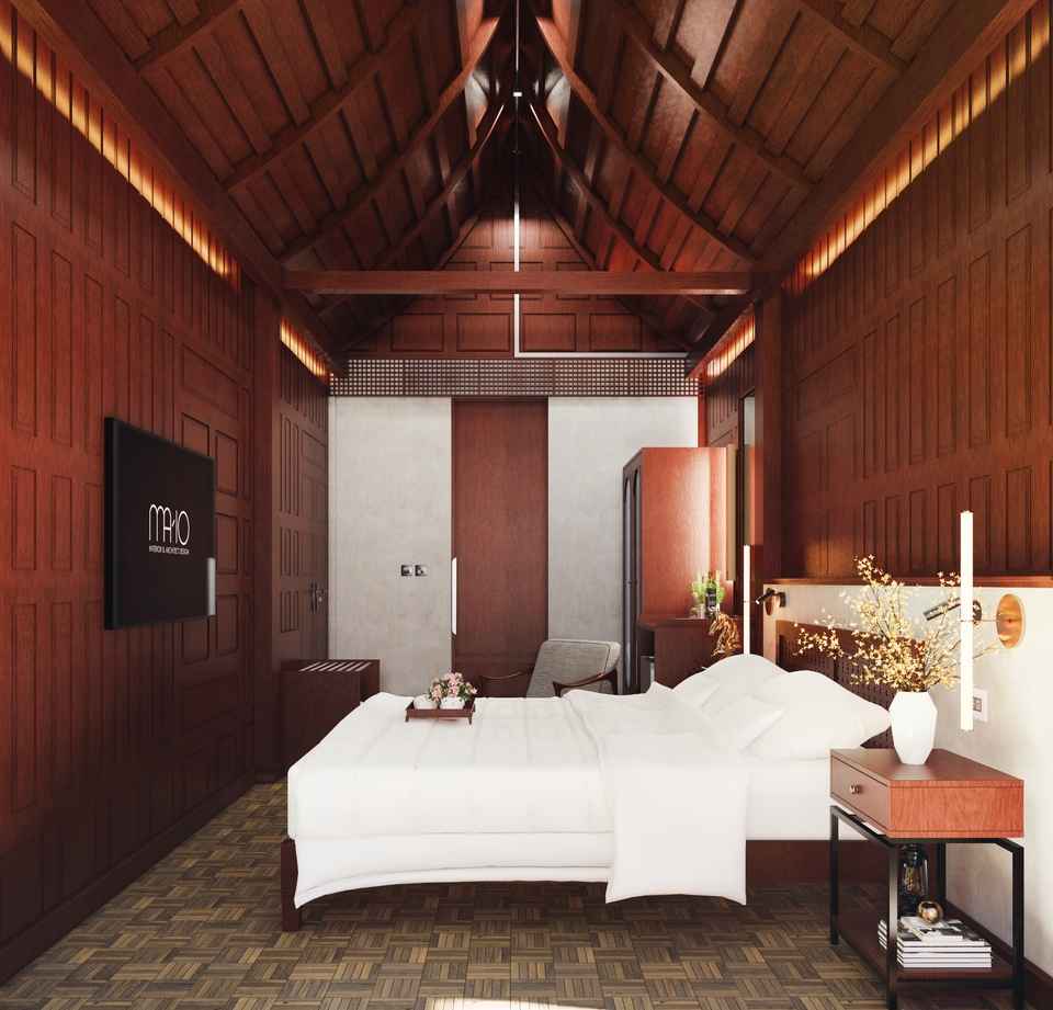 รับออกแบบตกแต่งภายในโรงแรมสไตล์ไทยร่วมสมัย ออกแบบห้องพักหรู